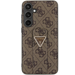Guess Grip Stand 4G Triangle Strass dėklas, skirtas Samsung Galaxy S24 - rudas