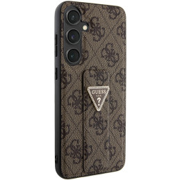 Guess Grip Stand 4G Triangle Strass dėklas, skirtas Samsung Galaxy S24 - rudas
