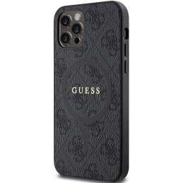 Guess 4G Collection odinis metalinis logotipas MagSafe dėklas, skirtas iPhone 12 Pro / iPhone 12 - juodas