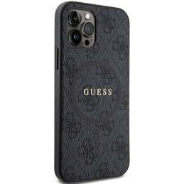 Guess 4G Collection odinis metalinis logotipas MagSafe dėklas, skirtas iPhone 12 Pro / iPhone 12 - juodas