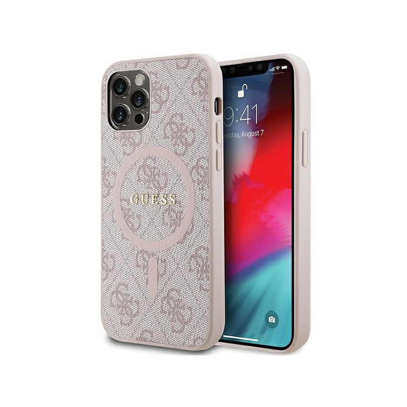 Guess 4G Collection odinis metalinis logotipas MagSafe dėklas, skirtas iPhone 12 Pro / iPhone 12 - rožinis