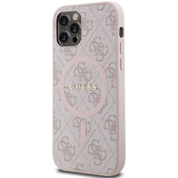 Guess 4G Collection odinis metalinis logotipas MagSafe dėklas, skirtas iPhone 12 Pro / iPhone 12 - rožinis