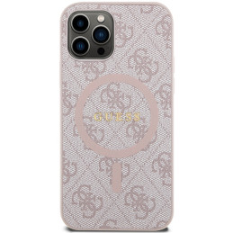 Guess 4G Collection odinis metalinis logotipas MagSafe dėklas, skirtas iPhone 12 Pro / iPhone 12 - rožinis