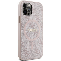 Guess 4G Collection odinis metalinis logotipas MagSafe dėklas, skirtas iPhone 12 Pro / iPhone 12 - rožinis