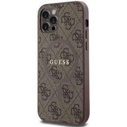 Guess 4G Collection odinis metalinis logotipas MagSafe dėklas, skirtas iPhone 12 Pro / iPhone 12 - rudas