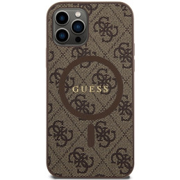 Guess 4G Collection odinis metalinis logotipas MagSafe dėklas, skirtas iPhone 12 Pro / iPhone 12 - rudas