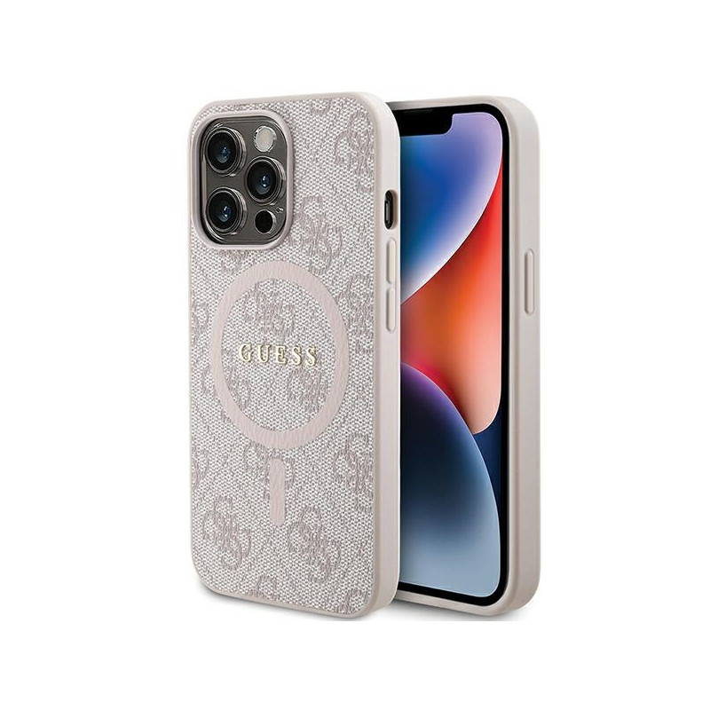Guess 4G Collection odinis metalinis logotipas MagSafe dėklas, skirtas iPhone 13 Pro / iPhone 13 – rožinis