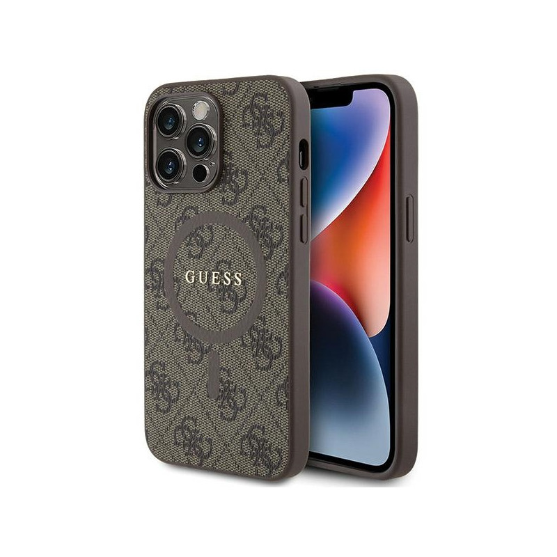 Guess 4G Collection odinis metalinis logotipas MagSafe dėklas, skirtas iPhone 13 Pro / iPhone 13 - rudas