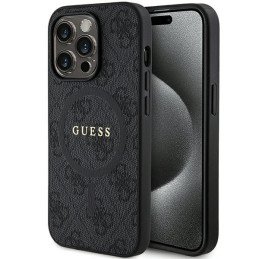 Guess 4G Collection odinis metalinis logotipas MagSafe dėklas, skirtas iPhone 13 Pro Max - juodas