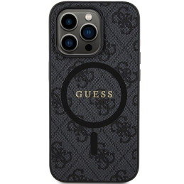 Guess 4G Collection odinis metalinis logotipas MagSafe dėklas, skirtas iPhone 13 Pro Max - juodas