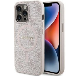 Guess 4G Collection odinis metalinis logotipas MagSafe dėklas, skirtas iPhone 13 Pro Max – rožinis