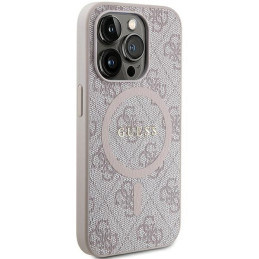 Guess 4G Collection odinis metalinis logotipas MagSafe dėklas, skirtas iPhone 13 Pro Max – rožinis