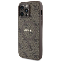 Guess 4G Collection odinis metalinis logotipas MagSafe dėklas, skirtas iPhone 13 Pro Max - rudas