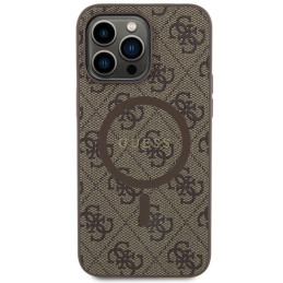 Guess 4G Collection odinis metalinis logotipas MagSafe dėklas, skirtas iPhone 14 Pro – rudas