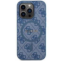 Guess 4G Collection odinis metalinis logotipas MagSafe dėklas, skirtas iPhone 15 Pro - mėlynas