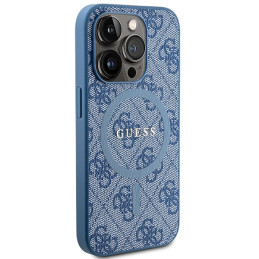 Guess 4G Collection odinis metalinis logotipas MagSafe dėklas, skirtas iPhone 15 Pro - mėlynas