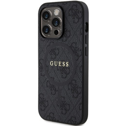 Guess 4G Collection odinis metalinis logotipas MagSafe dėklas, skirtas iPhone 15 Pro - juodas