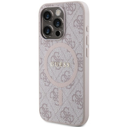 Guess 4G Collection odinis metalinis logotipas MagSafe dėklas, skirtas iPhone 15 Pro – rožinis