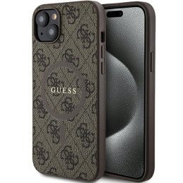 Guess 4G Collection odinis metalinis logotipas MagSafe dėklas, skirtas iPhone 15 Plus / 14 Plus - rudas