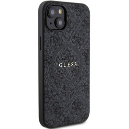 Guess 4G Collection odinis metalinis logotipas MagSafe dėklas, skirtas iPhone 15/ 14/ 13 – juodas
