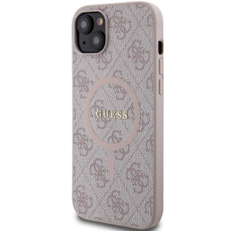 Guess 4G Collection odinis metalinis logotipas MagSafe dėklas, skirtas iPhone 15/ 14/ 13 – rožinis