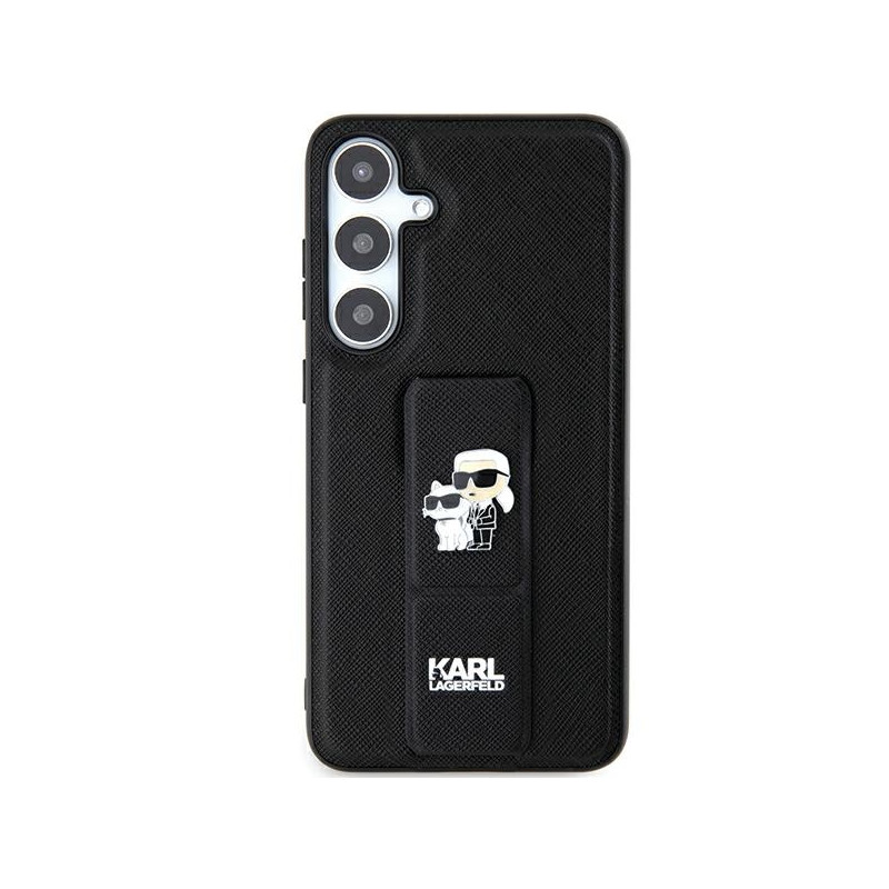 Karl Lagerfeld Gripstand Saffiano Karl&Choupette Pins dėklas, skirtas Samsung Galaxy S24 Ultra - juodas