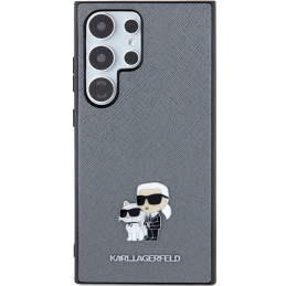 Karl Lagerfeld Saffiano Karl&Choupette Metal Pin dėklas Samsung Galaxy S24 Ultra - pilkas