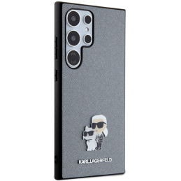 Karl Lagerfeld Saffiano Karl&Choupette Metal Pin dėklas Samsung Galaxy S24 Ultra - pilkas