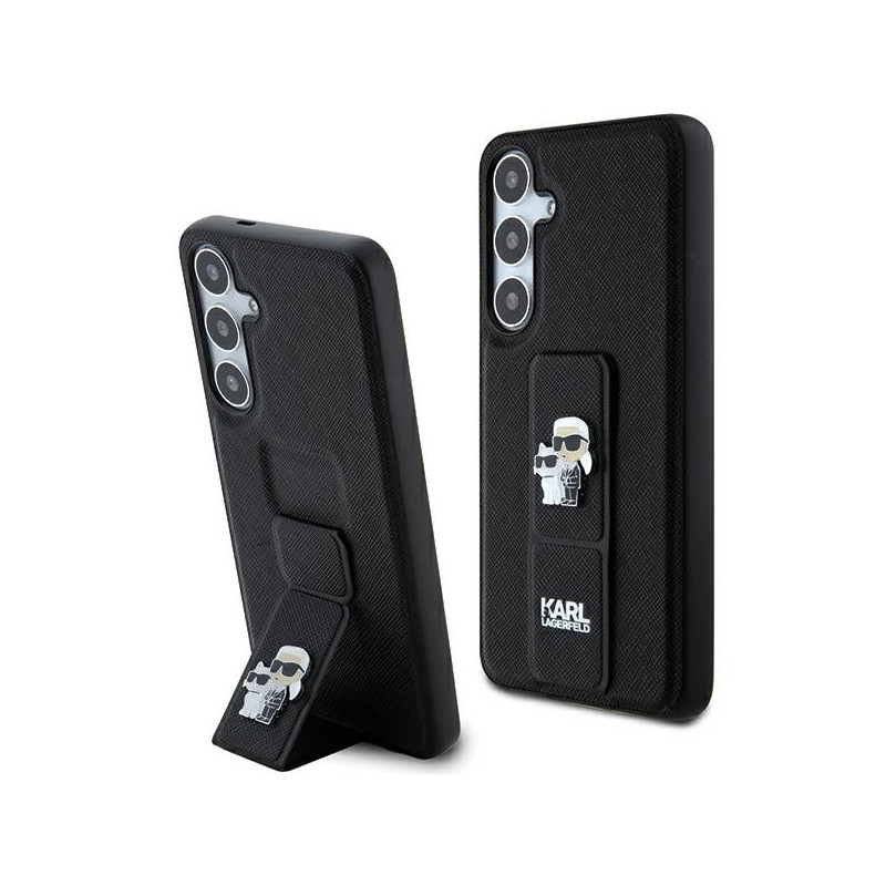 Karl Lagerfeld Gripstand Saffiano Karl&Choupette Pins dėklas, skirtas Samsung Galaxy S24+ - juodas
