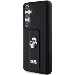 Karl Lagerfeld Gripstand Saffiano Karl&Choupette Pins dėklas, skirtas Samsung Galaxy S24+ - juodas