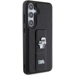 Karl Lagerfeld Gripstand Saffiano Karl&Choupette Pins dėklas, skirtas Samsung Galaxy S24+ - juodas