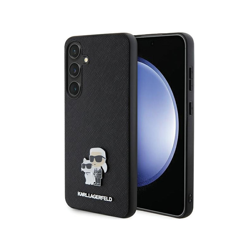 Karl Lagerfeld Saffiano Karl&Choupette Metal Pin dėklas Samsung Galaxy S24+ - juodas