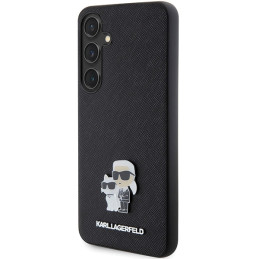 Karl Lagerfeld Saffiano Karl&Choupette Metal Pin dėklas Samsung Galaxy S24+ - juodas