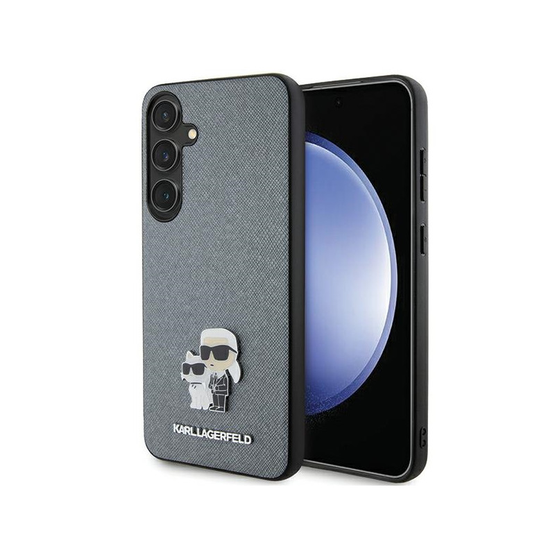 Karl Lagerfeld Saffiano Karl&Choupette Metal Pin dėklas Samsung Galaxy S24 - pilkas