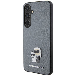 Karl Lagerfeld Saffiano Karl&Choupette Metal Pin dėklas Samsung Galaxy S24 - pilkas