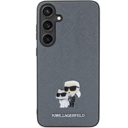 Karl Lagerfeld Saffiano Karl&Choupette Metal Pin dėklas Samsung Galaxy S24 - pilkas