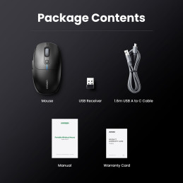 Ugreen MU103 Bluetooth 5.0 kompiuterio pelė / 2,4 GHz USB imtuvas - juoda