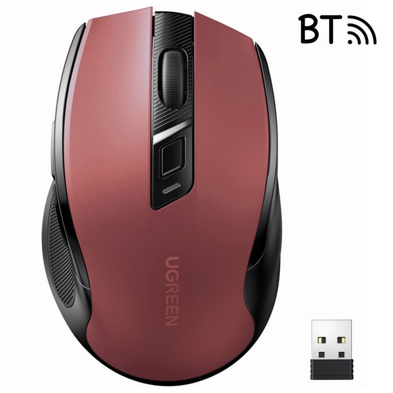 Ugreen MU006 belaidė optinė pelė USB 2.4GHz / Bluetooth 5.0 4000 DPI – raudona