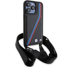 BMW M Edition Carbon Tricolor Lines & Strap dėklas iPhone 15 Pro - juodas