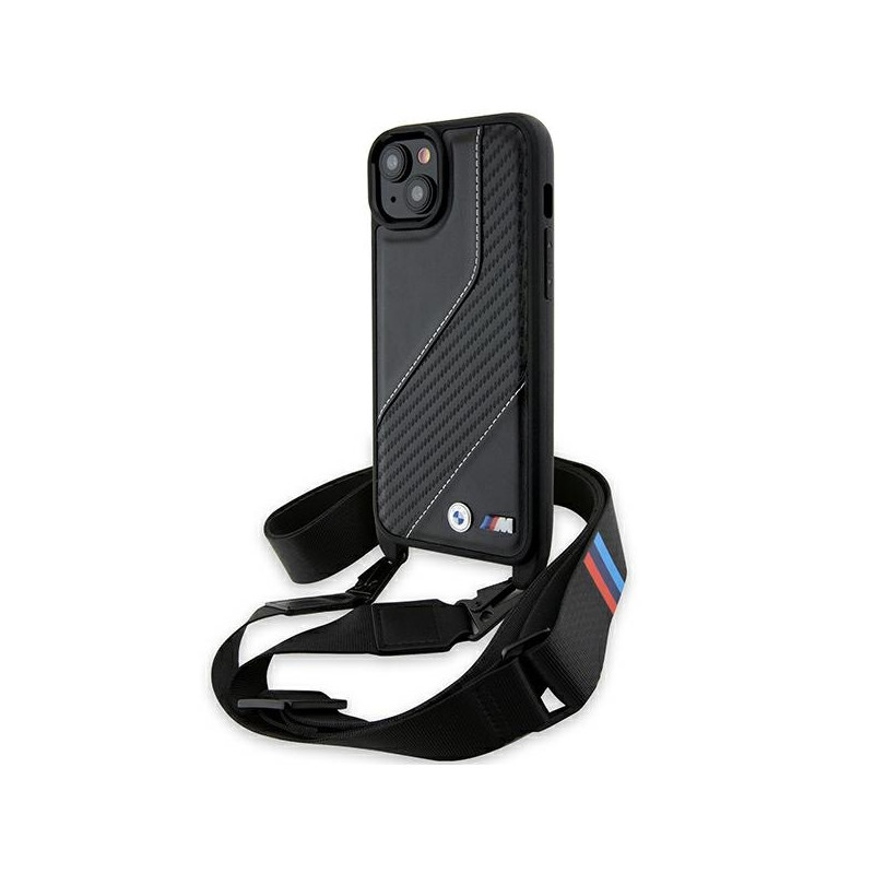 BMW M Edition Carbon Stripe & Strap dėklas iPhone 15 Plus / 14 Plus - juodas