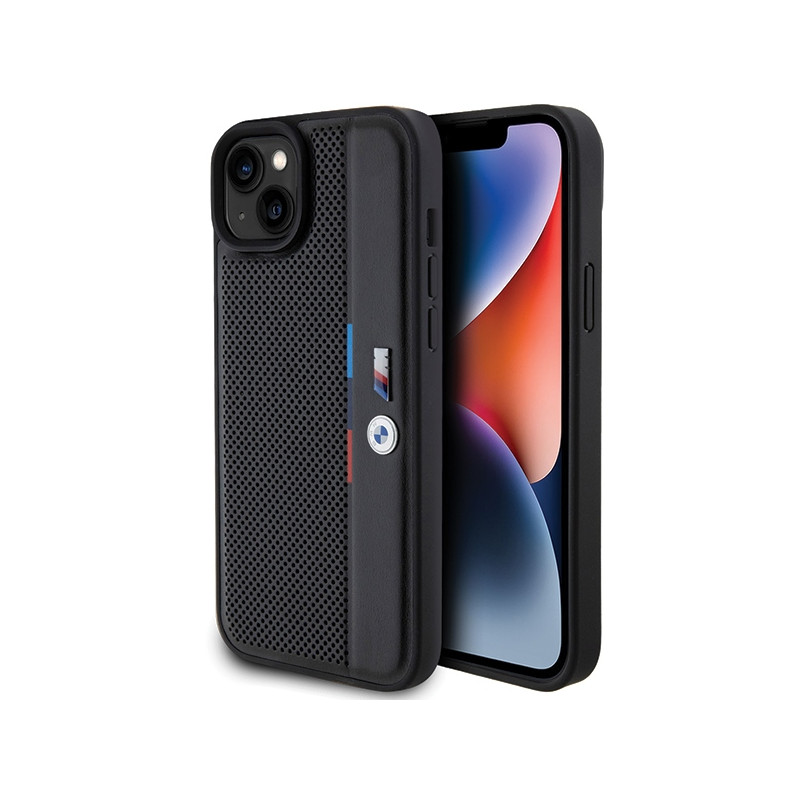 BMW Perforated Tricolor Line dėklas iPhone 15 Plus / 14 Plus - juodas