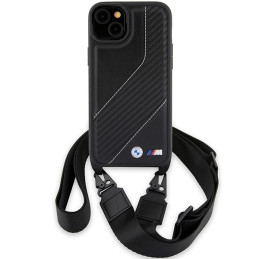 BMW M Edition Carbon Stripe & Strap dėklas, skirtas iPhone 15 / 14 / 13 - juodas