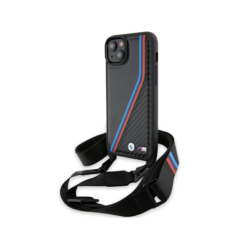 BMW M Edition Carbon Tricolor Lines & Strap dėklas iPhone 15 / 14 / 13 - juodas