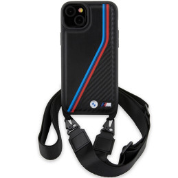 BMW M Edition Carbon Tricolor Lines & Strap dėklas iPhone 15 / 14 / 13 - juodas