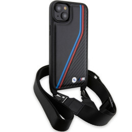 BMW M Edition Carbon Tricolor Lines & Strap dėklas iPhone 15 / 14 / 13 - juodas