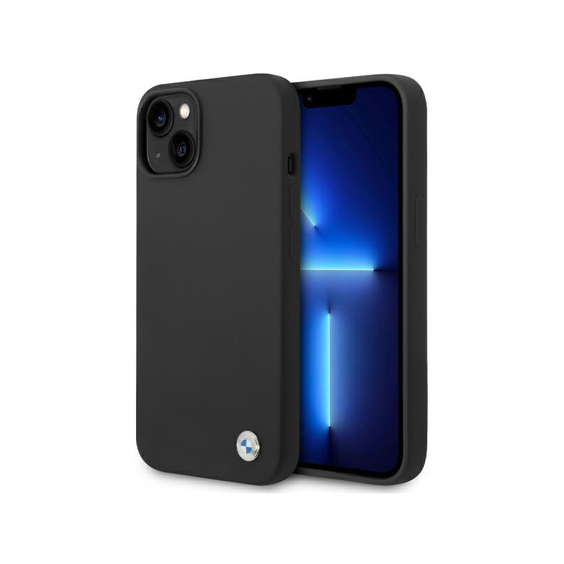 BMW Silicone Metal Logo dėklas iPhone 15 / 14 / 13 - juodas