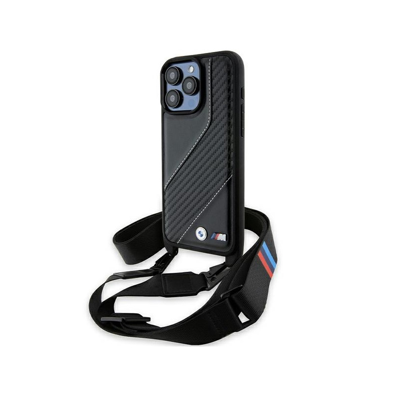 BMW M Edition Carbon Stripe & Strap dėklas iPhone 15 Pro Max - juodas