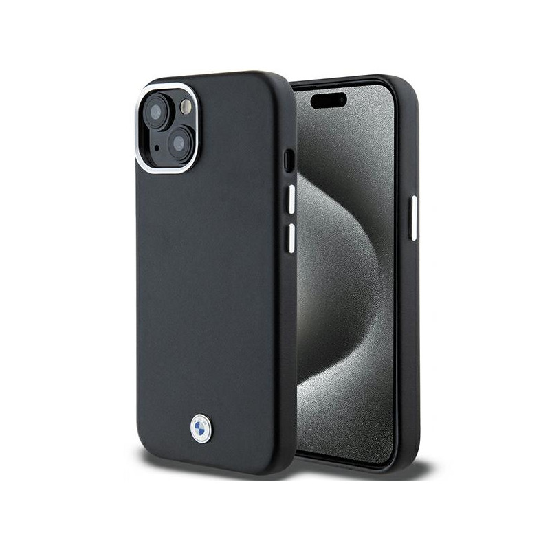 BMW Signature Wrapped Metal MagSafe dėklas, skirtas iPhone 14/ 15/ 13 – juodas
