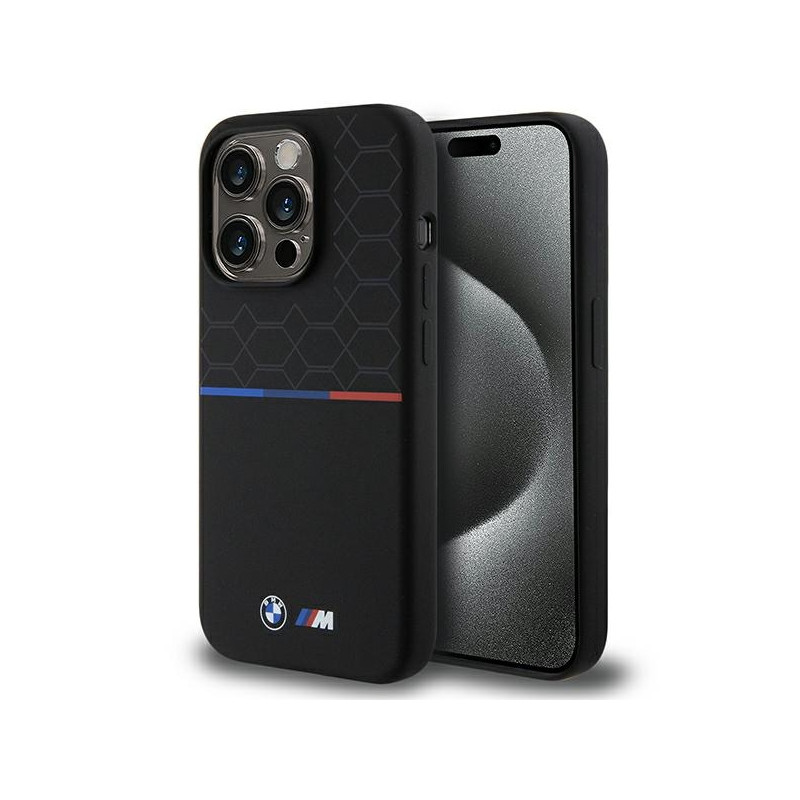 BMW M Silicone Pattern MagSafe dėklas iPhone 15 Pro - juodas
