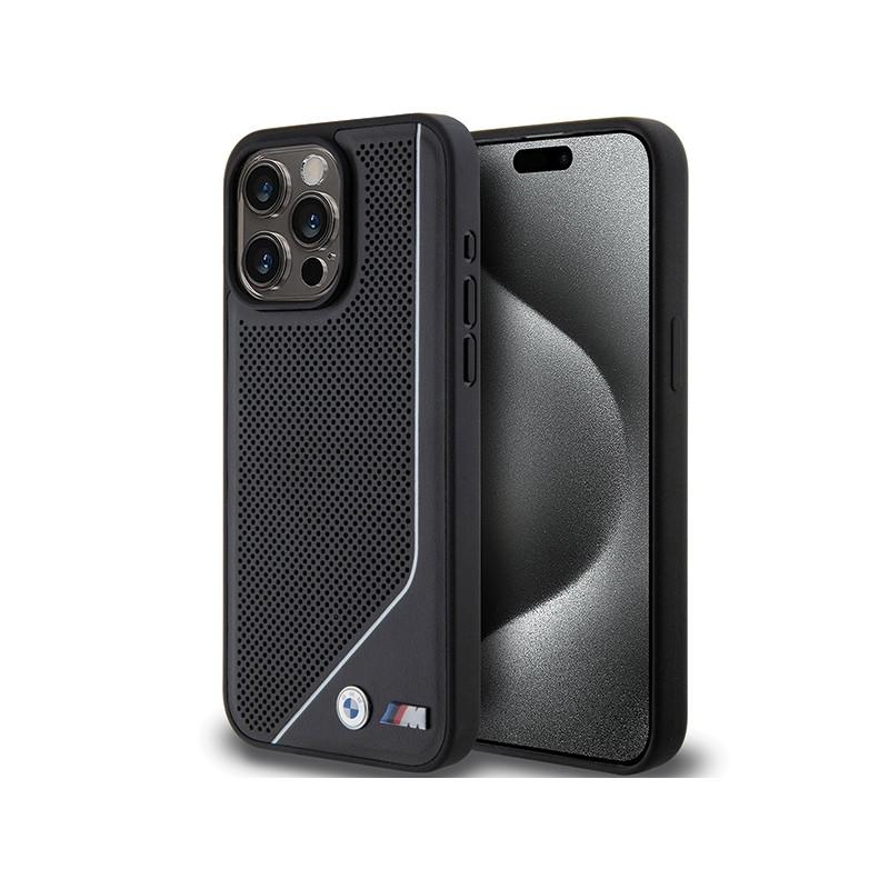 BMW Perforated Twisted Line MagSafe dėklas iPhone 15 Pro - juodas